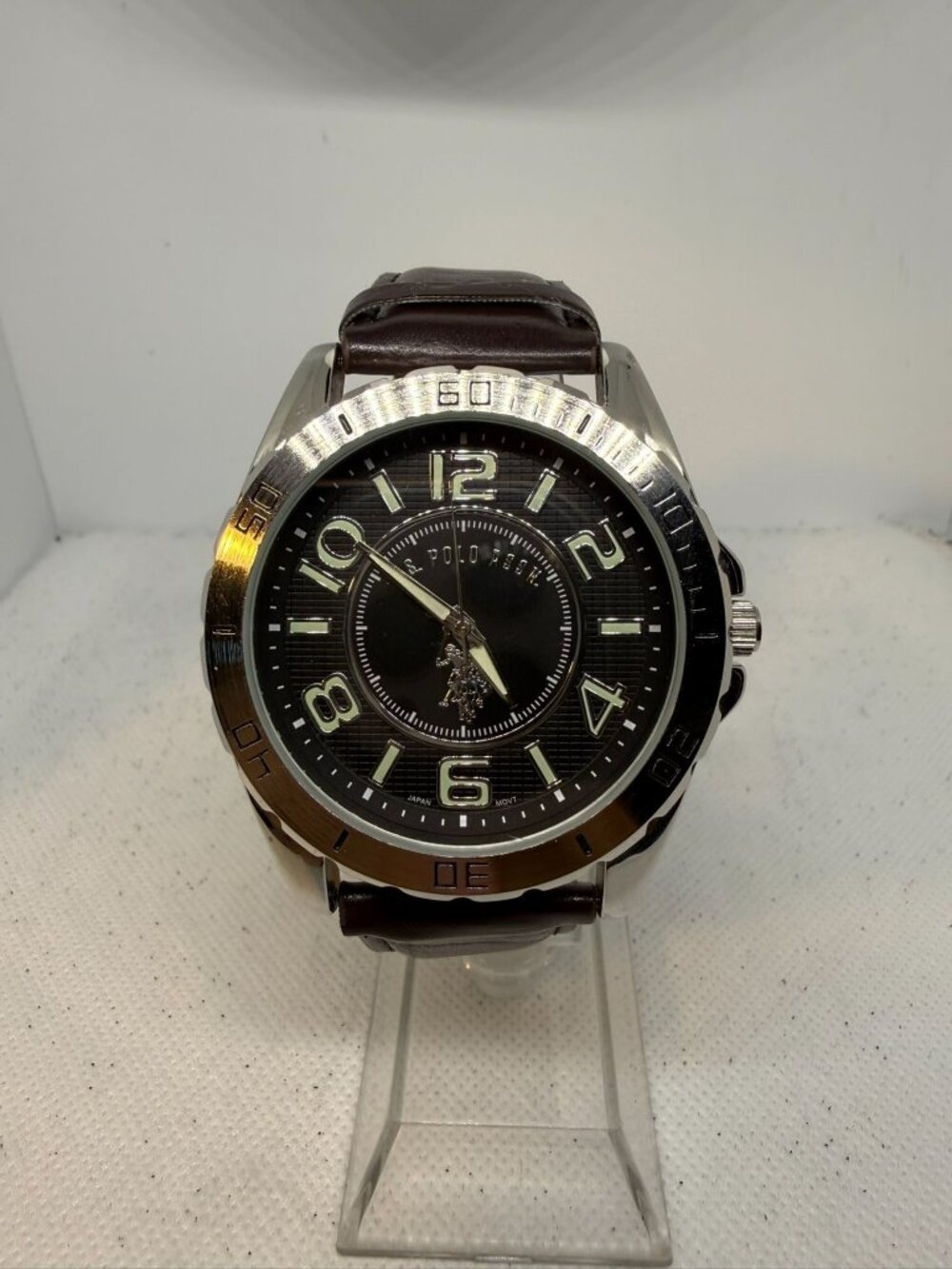 U.S. Polo Assn. Classic USC50003 Mens Gold Tone Brown Leather Watch 44mm